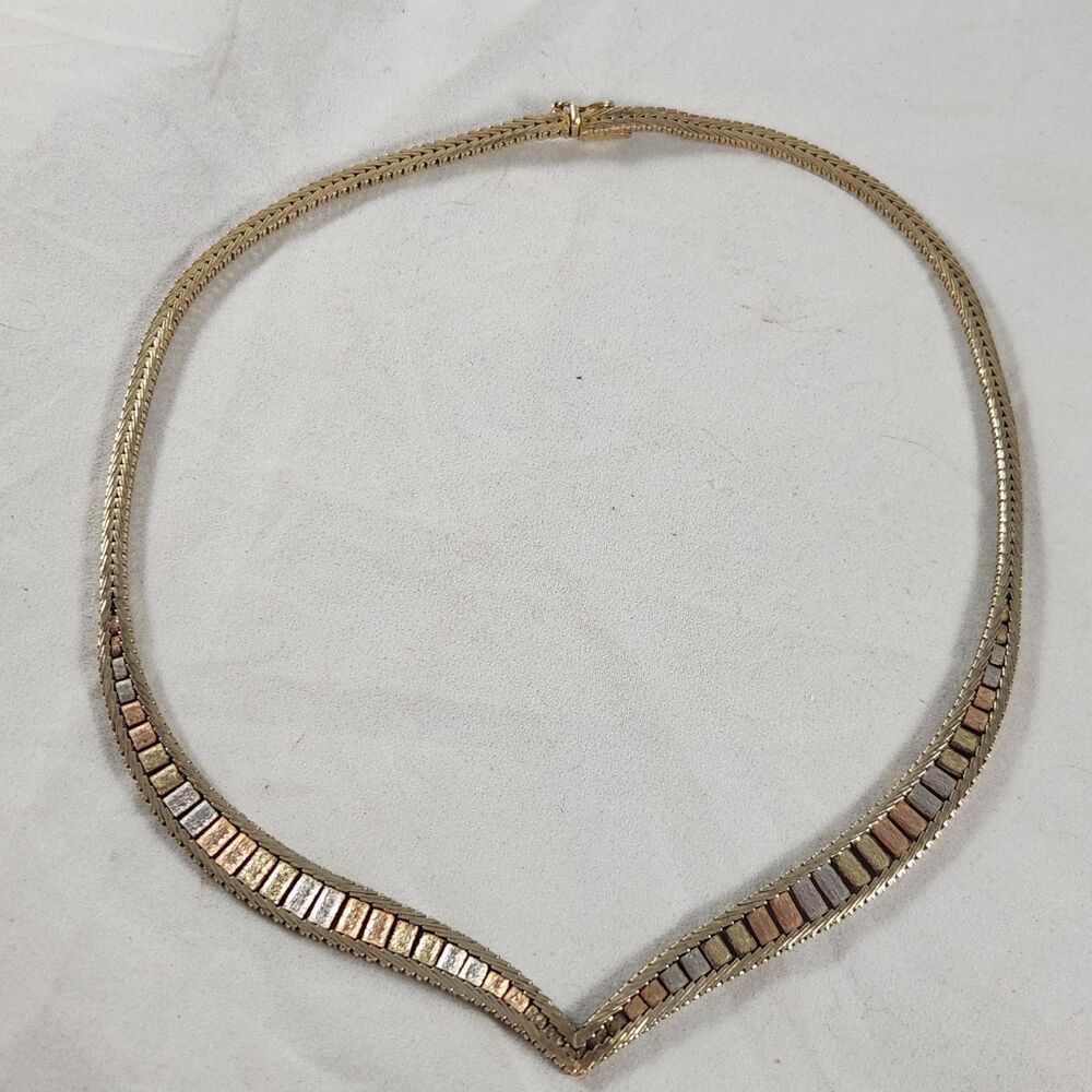 Vintage Tricolor .925 Sterling Silver Italian Choker Necklace 16 in Reversible